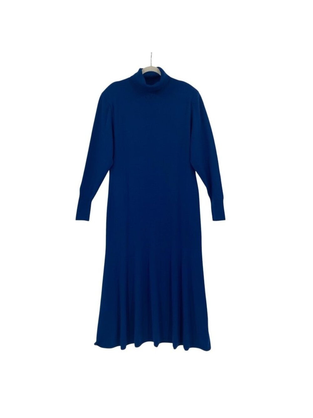 COS SIZE LARGE POWER-SHOULDER MERINO WOOL MAXI DRESS IN BLUE